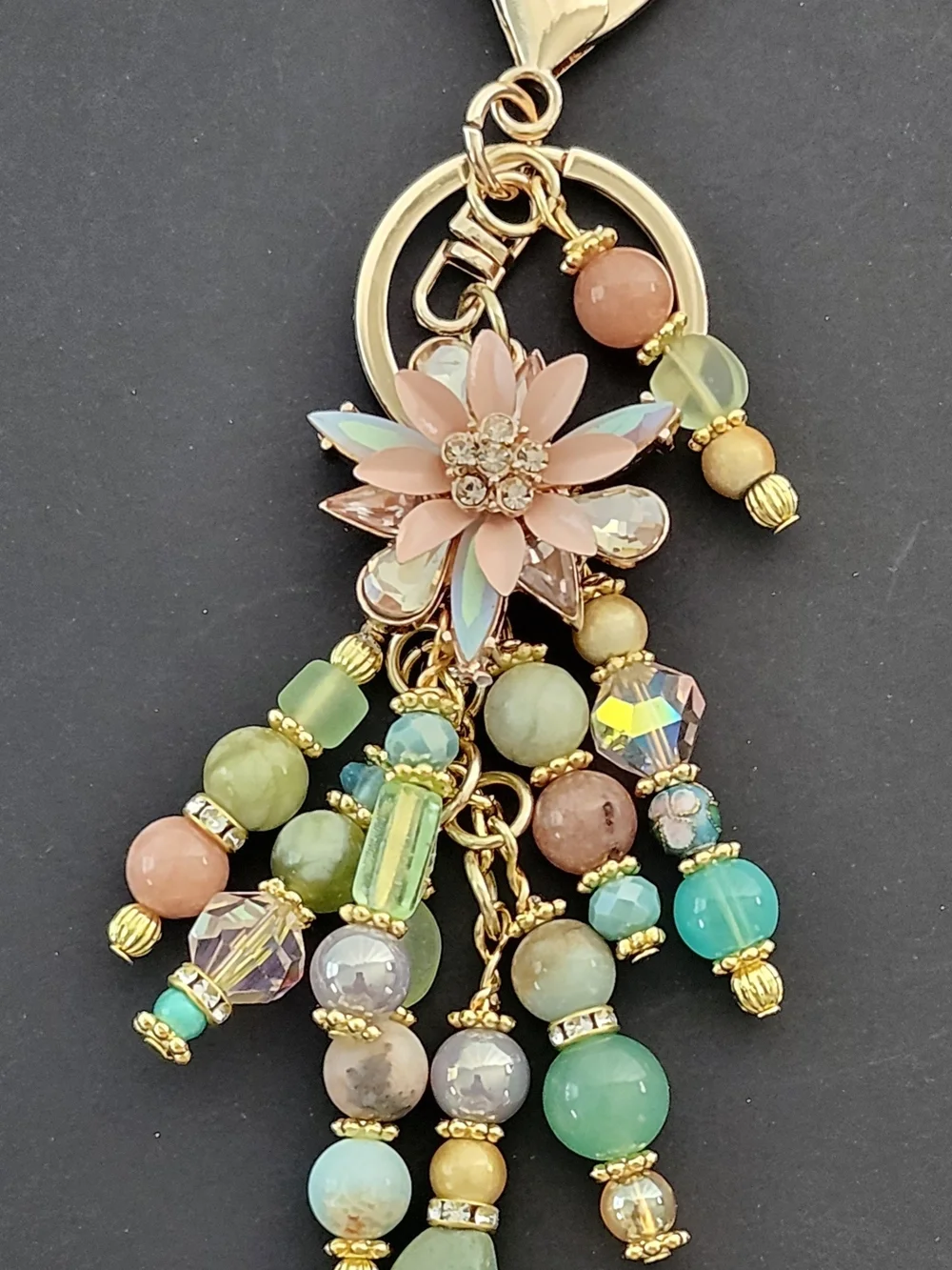 Floral Purse Charm or Keychain Aventurine Jasper Agate Handcrafted